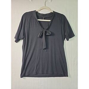 Talbots Black Tie Neck Blouse M‎ Rayon Blend Career Top Stretch Classic Preppy